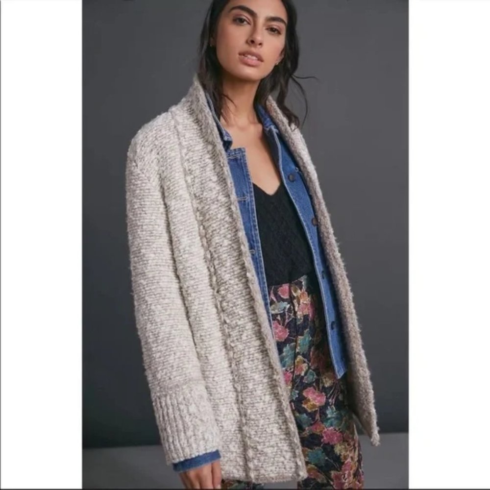 ANTHROPOLOGIE Noelle Boucle Sweater Cardigan Jacket Looped Texture Top Ivory